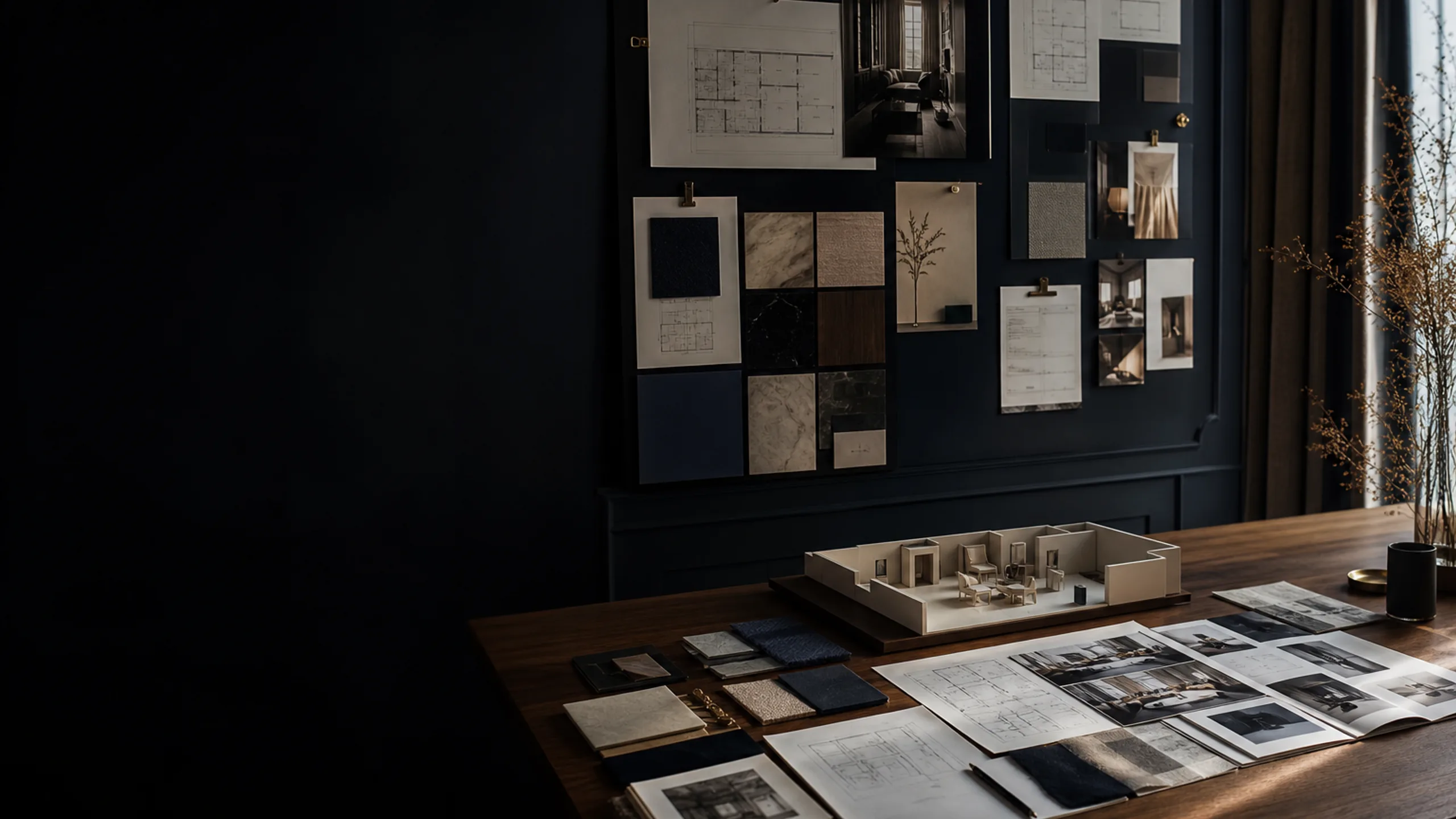 Project gallery with plans, materials, and visual concepts